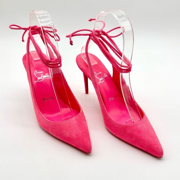 Christian Louboutin Lace Up Kate 85 Pink Suede Stiletto Pumps Heels EU 37 US 7 - Picture 2 of 11